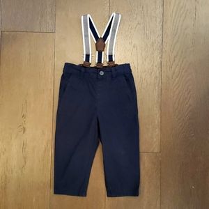 Joe Fresh Navy Twill Pants with Suspenders 12-18 months